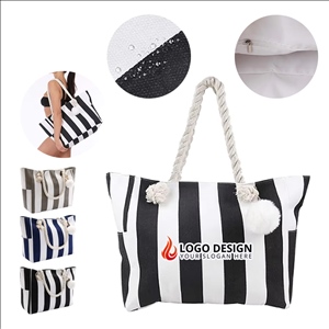 Waterproof Canvas Striped Beach Tote Bag